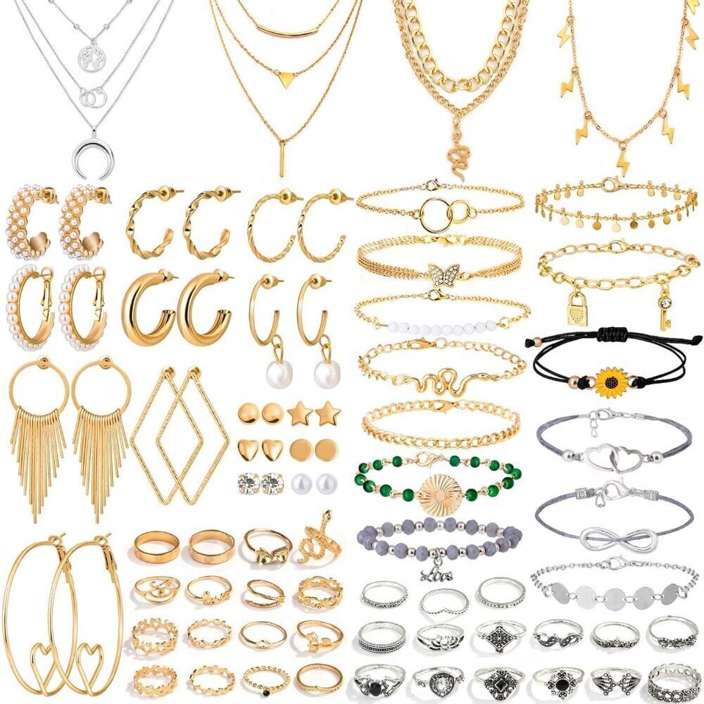 Jewelry Set Alloy Steel 63 Pcs Women Earrings Necklaces Bracelets Rings